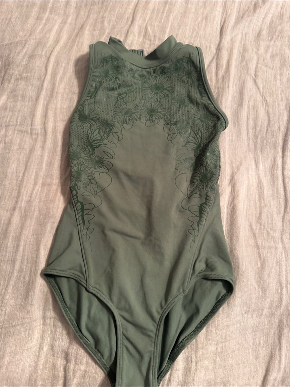 Bloch Olive Green Floral-Print Kids One-Piece leotard 8-10